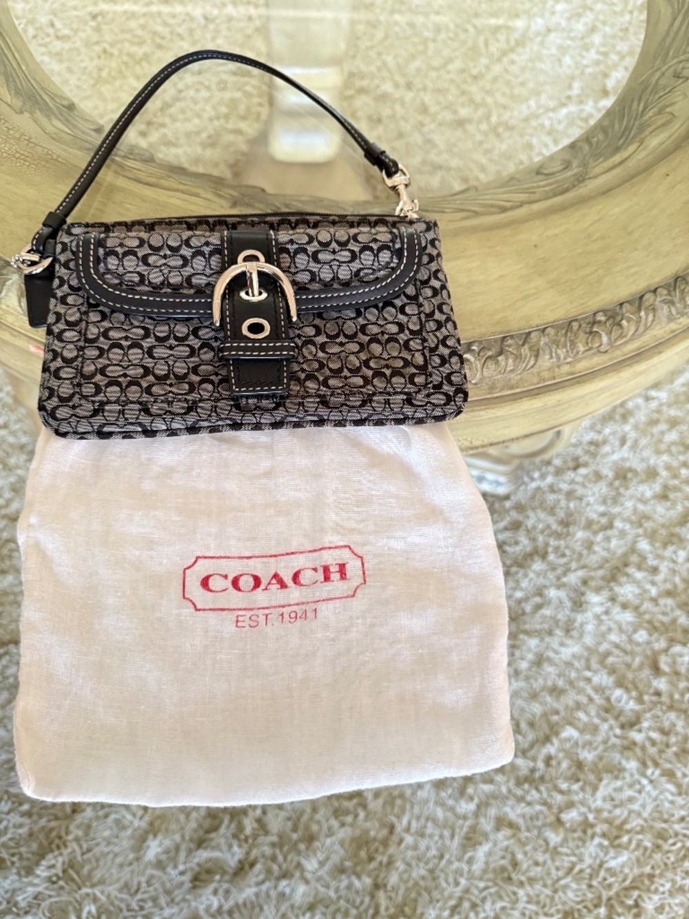Coach Black Signature Mini C Soho Jacquard Canvas Buckle Clutch Wristlet Y2K